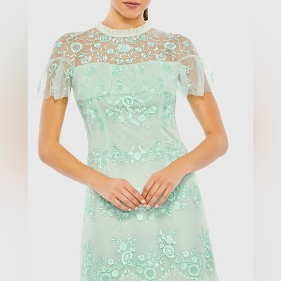 MAC DUGGAL A35147 NWT Embroidered Ruffled Cap Sleeve Midi Dress - Picture 4 of 8